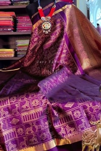 Purple Banarasi Soft Silk Saree with Elephant, Horse and Peacock Zari Motifs in Grid  in Surat video 1
