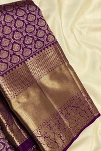 Purple Banarasi Soft Silk Saree with Gold Zari Bud Motif Jaal and Wide Tissue Gold Border  in Surat