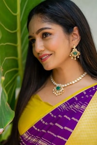 Purple Banarasi Soft Silk Saree with Wavy Zari Stripes and Bright Yellow Contrast Pallu  in Surat