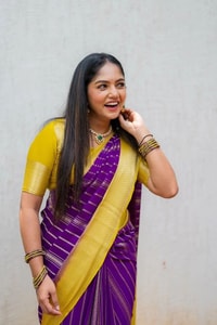 Purple Banarasi Soft Silk Saree with Wavy Zari Stripes and Bright Yellow Contrast Pallu  in Surat