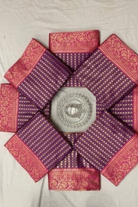 Purple and Pink Checked Banarasi Soft Silk Saree with Zari Border and Lustrous Finish  in Surat