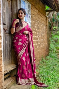 Rani Magenta Banarasi Soft Silk Saree with Gold Zari Paisley Buttas and Rich Zari Pallu  in Surat