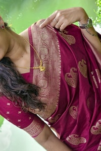 Rani Magenta Banarasi Soft Silk Saree with Gold Zari Paisley Buttas and Rich Zari Pallu  in Surat