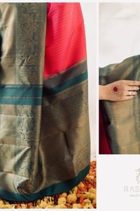 Rani Pink Banarasi Soft Silk Saree with Bottle Green Border and Gold Zari Pallu  in Surat