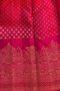 Rani Pink Banarasi Soft Silk Saree with Copper Zari Diamond Buttas and Temple Motif Border  in Surat