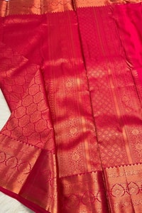 Rani Pink Banarasi Soft Silk Saree with Gold Zari Ogee Jaal and Temple Border Pallu  in Surat