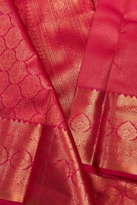 Rani Pink Banarasi Soft Silk Saree with Gold Zari Ogee Jaal and Temple Border Pallu  in Surat