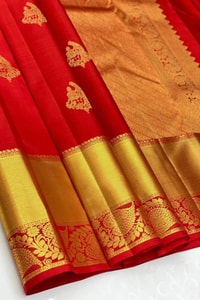 Red Banarasi Silk Saree with Diagonal Floral Zari Buttas and Gold Paisley Pallu  in Surat