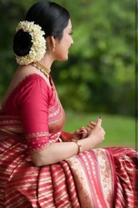 Red Banarasi Soft Silk Saree with All-Over Zari Stripe Weave and Rich Woven Pallu  in Surat