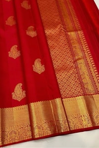 Red Banarasi Soft Silk Saree with Big Gold Zari Paisley Butas and Jacquard Border  in Surat