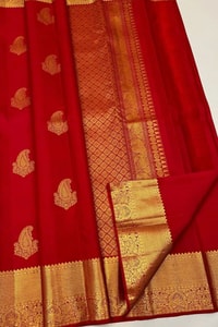 Red Banarasi Soft Silk Saree with Big Gold Zari Paisley Butas and Jacquard Border  in Surat