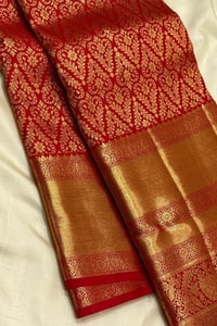 Red Banarasi Soft Silk Saree with Gold Floral Sprig Jaal and Wide Tissue Zari Border  in Surat