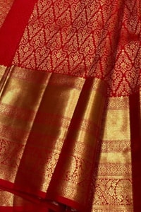 Red Banarasi Soft Silk Saree with Gold Floral Sprig Jaal and Wide Tissue Zari Border  in Surat