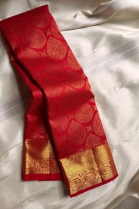 Red Banarasi Soft Silk Saree with Gold Zari Paisley Brocade and Temple Border Pallu  in Surat