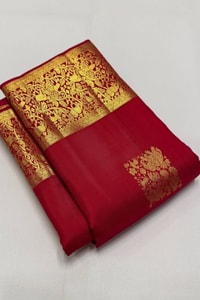 Red Banarasi Soft Silk Saree with Gold Zari Square Buttas and Grand Brocade Border  in Surat