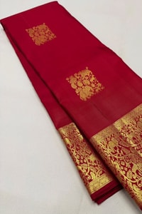 Red Banarasi Soft Silk Saree with Gold Zari Square Buttas and Grand Brocade Border  in Surat