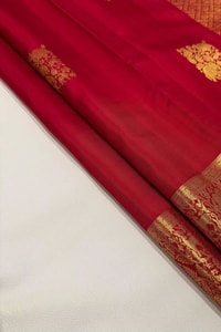 Red Banarasi Soft Silk Saree with Gold Zari Square Buttas and Grand Brocade Border  in Surat
