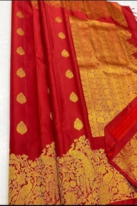 Red Banarasi Soft Silk Saree with Grand Zari Paisley Pallu and Scattered Floral Buttas  in Surat