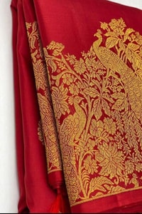 Red Banarasi Soft Silk Saree with Grand Zari Paisley Pallu and Scattered Floral Buttas  in Surat