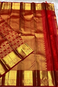 Red Banarasi Soft Silk Saree with Large Gold Zari Paisleys and Shimmering Tissue Pallu  in Surat