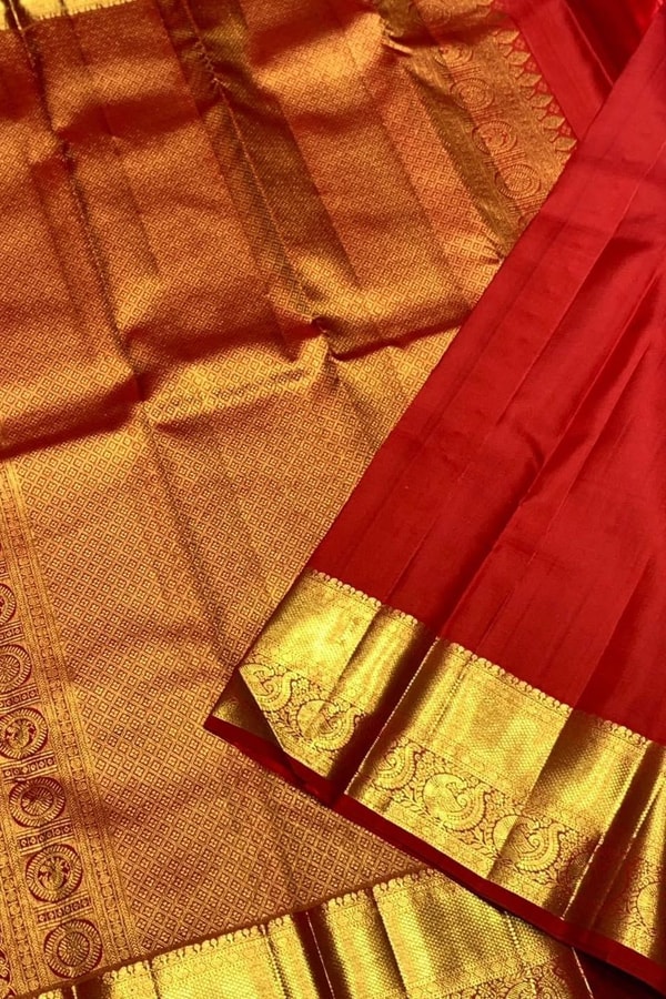 Red Banarasi Soft Silk Saree with Large Gold Zari Paisleys and Shimmering Tissue Pallu  in Surat