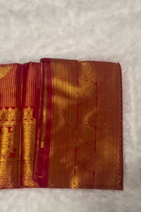 Red Big Mango Butta Banarasi Soft Silk Saree with Gold Medallion Border and Brocade Pallu  in Surat video 1