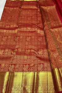Red Bridal Banarasi Soft Silk Saree with All-Over Gold Zari Brocade and Heavy Pallu  in Surat