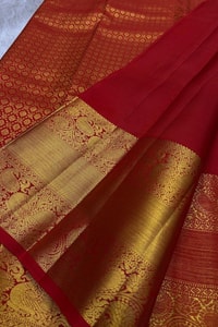 Red Bridal Banarasi Soft Silk Saree with All-Over Gold Zari Brocade and Heavy Pallu  in Surat
