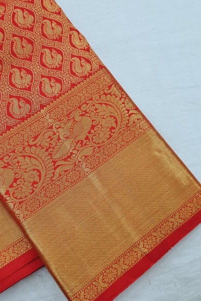 Red Bridal Banarasi Soft Silk Saree with Heavy Gold Zari Brocade and Grand Pallu in Surat
