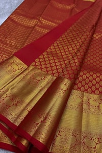 Red and Black Banarasi Soft Silk Saree with Gold Zari Buti Brocade and Rich Border  in Surat