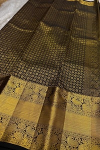 Red and Black Banarasi Soft Silk Saree with Gold Zari Buti Brocade and Rich Border  in Surat
