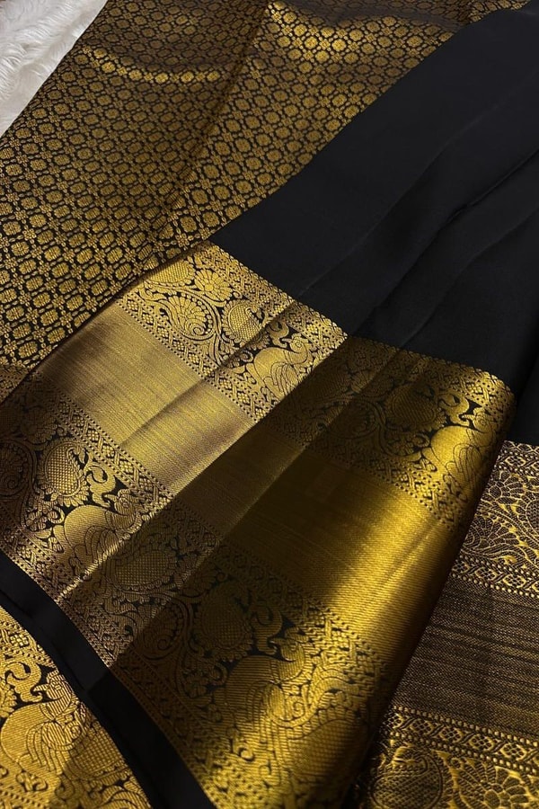 Red and Black Banarasi Soft Silk Saree with Gold Zari Buti Brocade and Rich Border  in Surat
