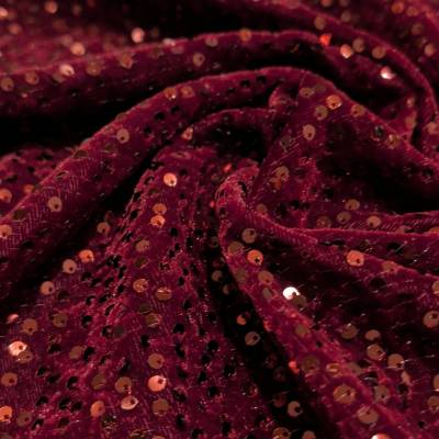 Regal Berry Shine Sequin Velvet Fabric 6.65 Meter in Surat