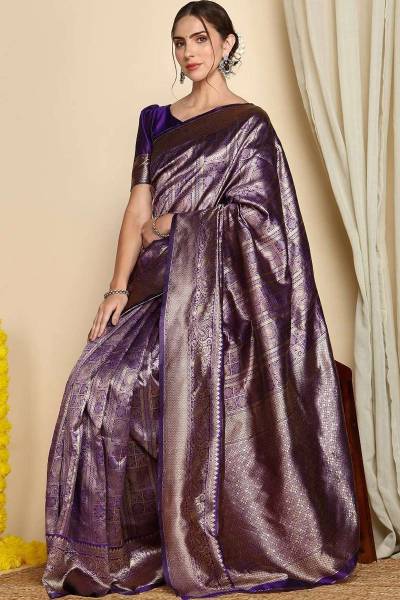 Regal Golden Banarasi Saree with Intricate Floral Motifs in Surat