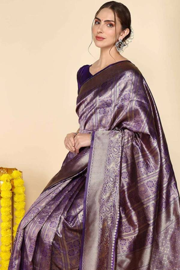 Regal Golden Banarasi Saree with Intricate Floral Motifs  in Surat