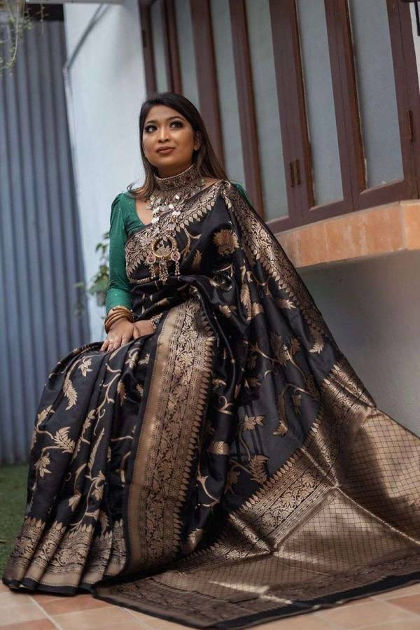 Rich Pallu All Over Flower Design on a Luxurious Traditional Indian Golden Zari Weaving  in Surat