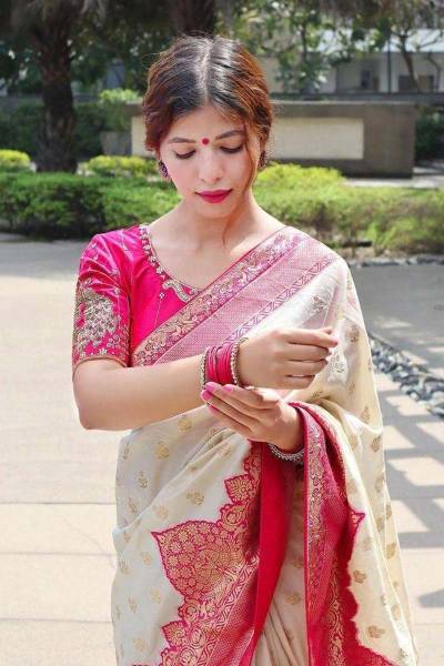 Rich Pallu Border with All Over Golden Flower Butta Design Saree in Surat