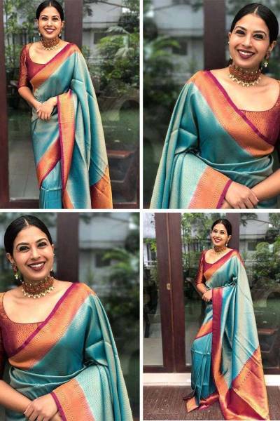 Rich Pallu Saree with Intricate Golden Zari Weaving and Border in Surat