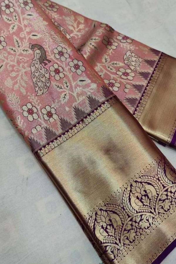Rich Pallu and Traditional Sarees Heavy Golden Zari Weaving on an Elegant Allover Flower Design  in Surat