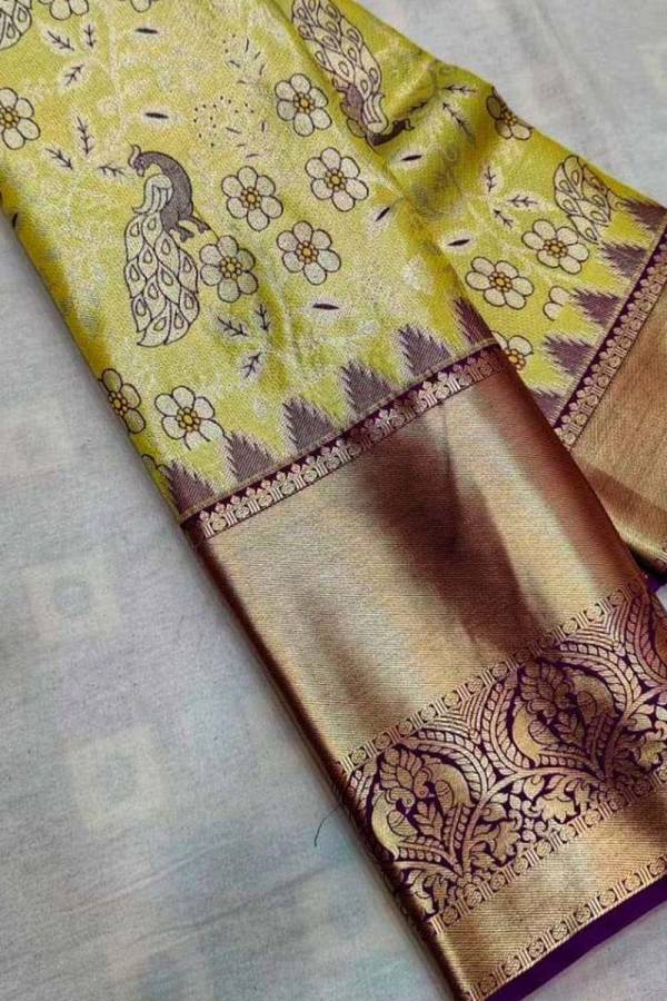 Rich Pallu and Traditional Sarees Heavy Golden Zari Weaving on an Elegant Allover Flower Design  in Surat