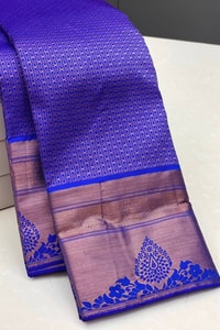 Royal Blue Banarasi Soft Silk Saree with Copper Zari Paisley Border and Kanjivaram-Style Pallu  in Surat