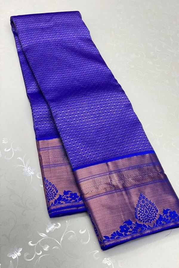 Royal Blue Banarasi Soft Silk Saree with Copper Zari Paisley Border and Kanjivaram-Style Pallu  in Surat