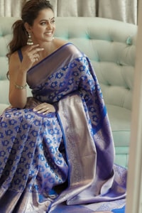 Royal Blue Banarasi Soft Silk Saree with Silver Zari Floral Bunches and Shimmering Pallu  in Surat