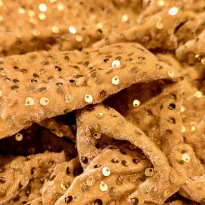 Royal Mustard Gold Sequin Velvet Fabric 8.15 Meter Manufacturers in Dhekiajuli