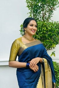 Royal Navy Banarasi Soft Silk Saree with Shimmering Gold Tissue Pallu and Gold Border  in Surat
