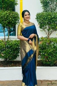 Royal Navy Banarasi Soft Silk Saree with Shimmering Gold Tissue Pallu and Gold Border  in Surat