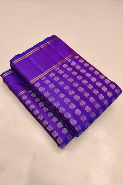 Royal Purple Banarasi Soft Silk Saree with Copper Zari Buti Grid and Contrast Pink Pallu in Surat
