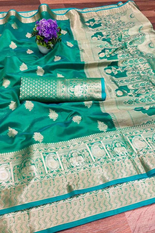 Royal Splendor Soft Organza Silk Saree with Pure Zari Weaving and Flower Silk Desing Saree  in Surat
