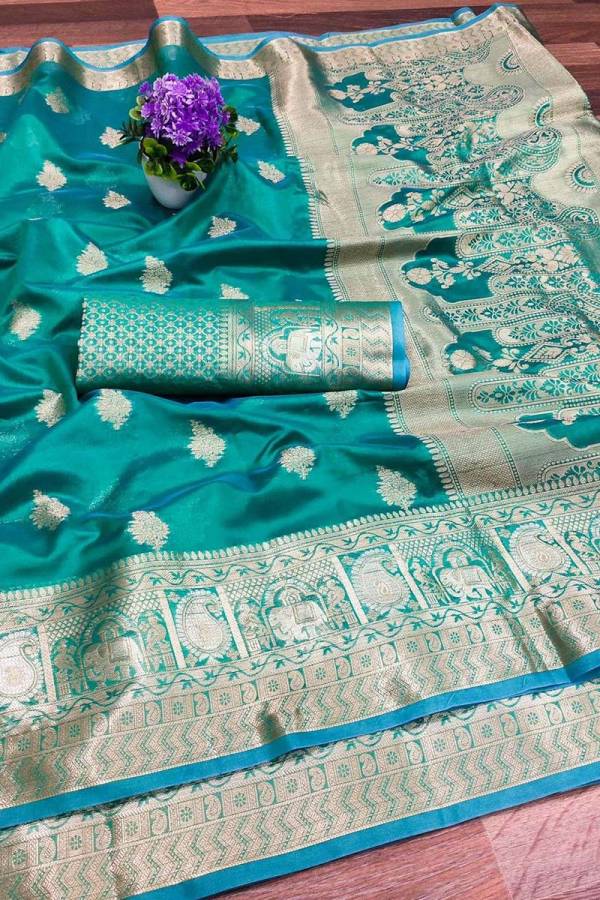 Royal Splendor Soft Organza Silk Saree with Pure Zari Weaving and Flower Silk Desing Saree  in Surat