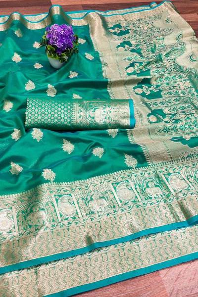 Royal Splendor Soft Organza Silk Saree with Pure Zari Weaving and Flower Silk Desing Saree in Surat